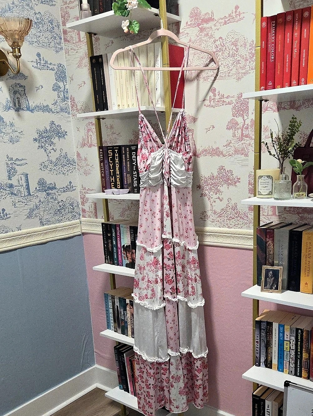 Floral Ruched Maxi Dress in Pink & White